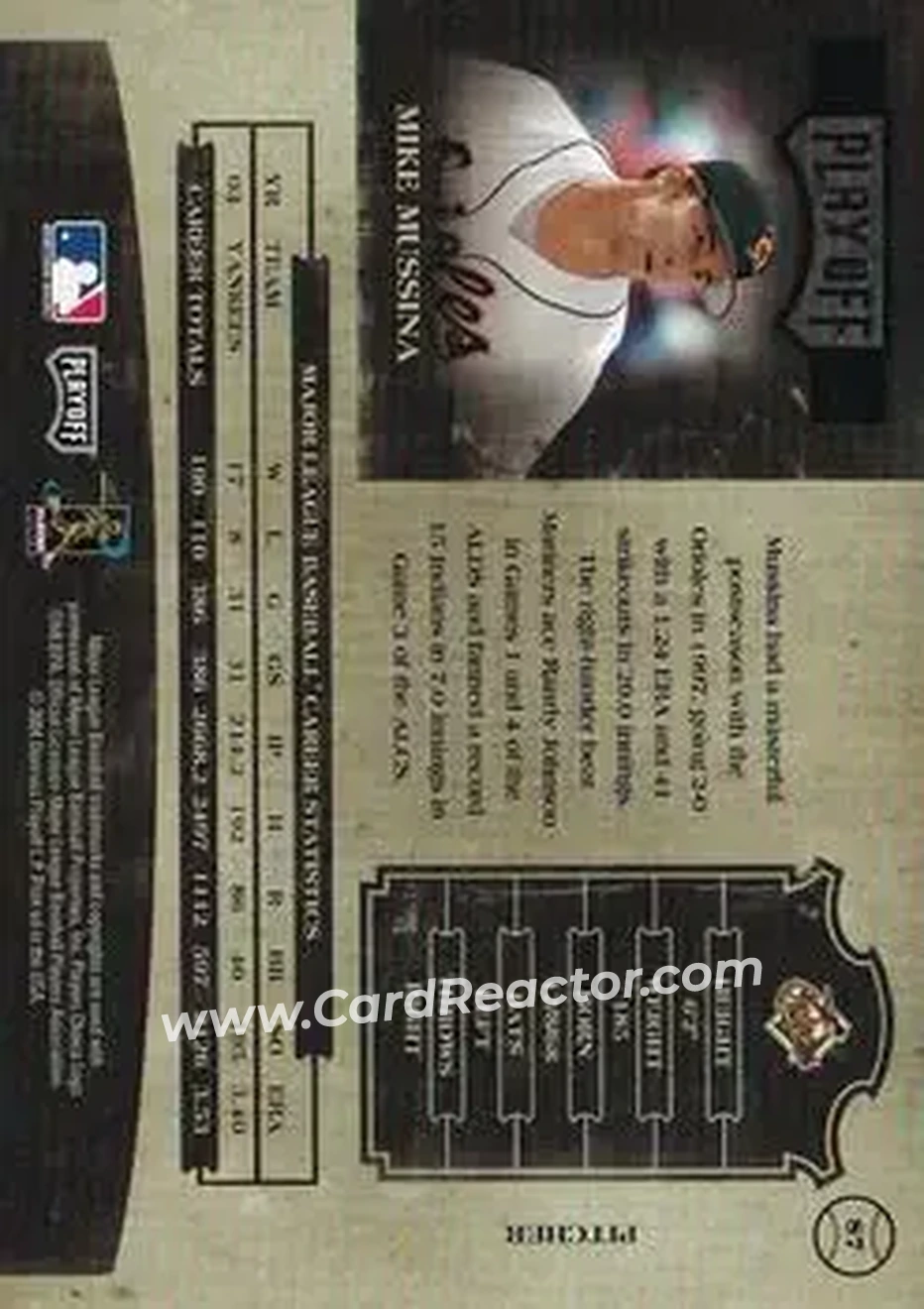 2004 Playoff Prime Cuts II - Century Platinum #87 - Mike Mussina - Baltimore Orioles - Back