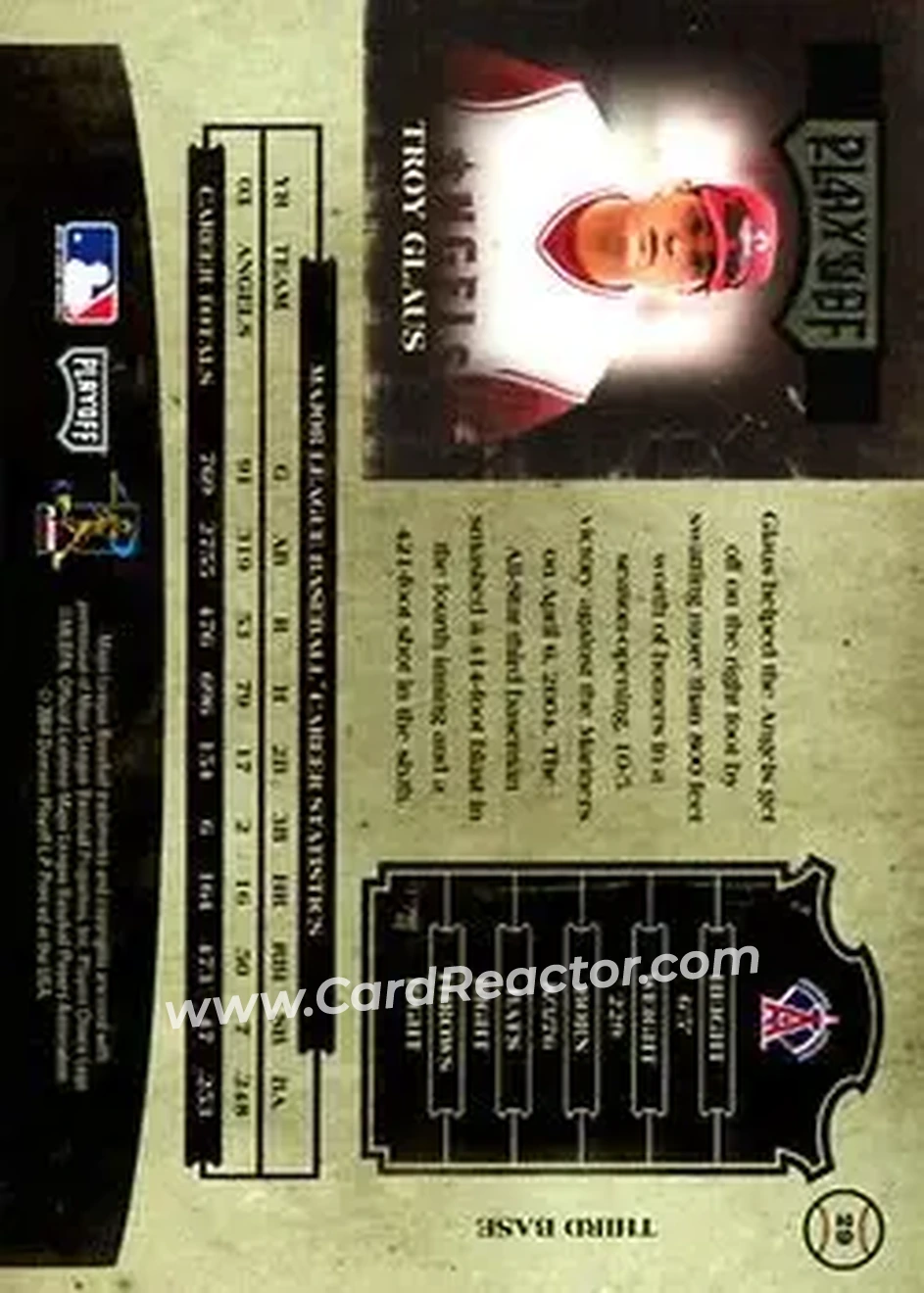 2004 Playoff Prime Cuts II - Century Silver #29 - Troy Glaus - Anaheim Angels - Back 2004 Playoff Prime Cuts II - Century Silver #29 - Troy Glaus - Anaheim Angels - Back