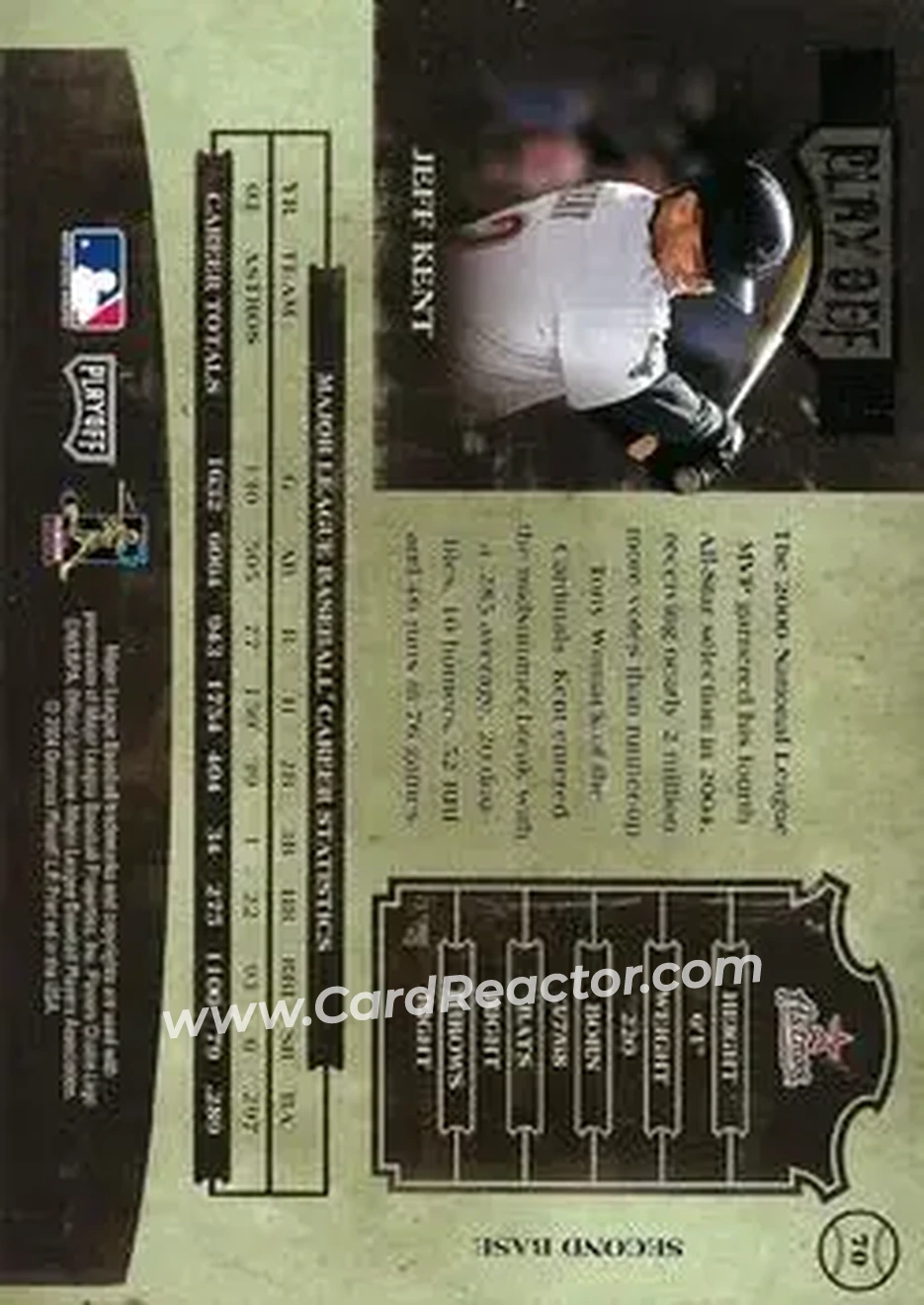 2004 Playoff Prime Cuts II - Century Silver #70 - Jeff Kent - Houston Astros - Back 2004 Playoff Prime Cuts II - Century Silver #70 - Jeff Kent - Houston Astros - Back