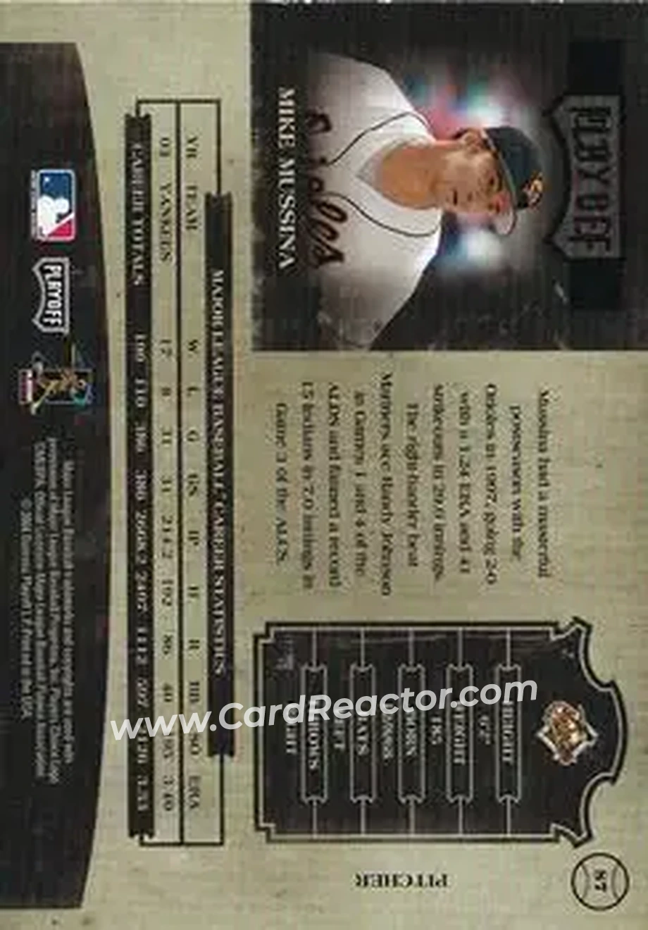2004 Playoff Prime Cuts II - Century Silver #87 - Mike Mussina - Baltimore Orioles - Back