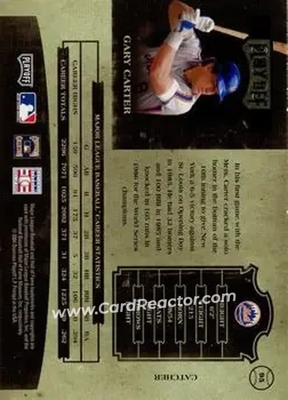 2004 Playoff Prime Cuts II - Century Silver #95 - Gary Carter - New York Mets - Back