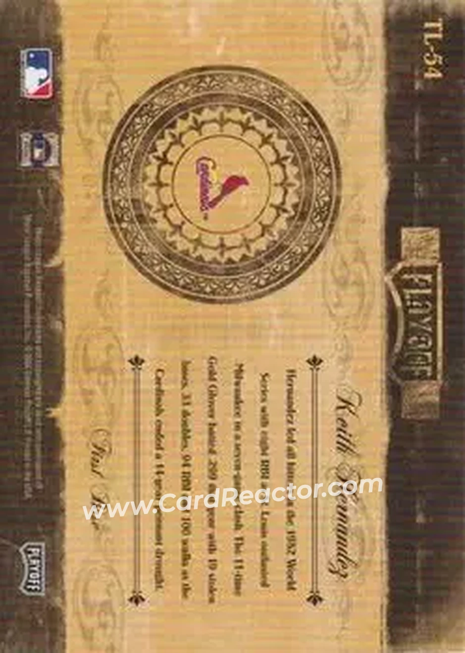 2004 Playoff Prime Cuts II - Timeline #TL-54 - Keith Hernandez - St. Louis Cardinals - Back