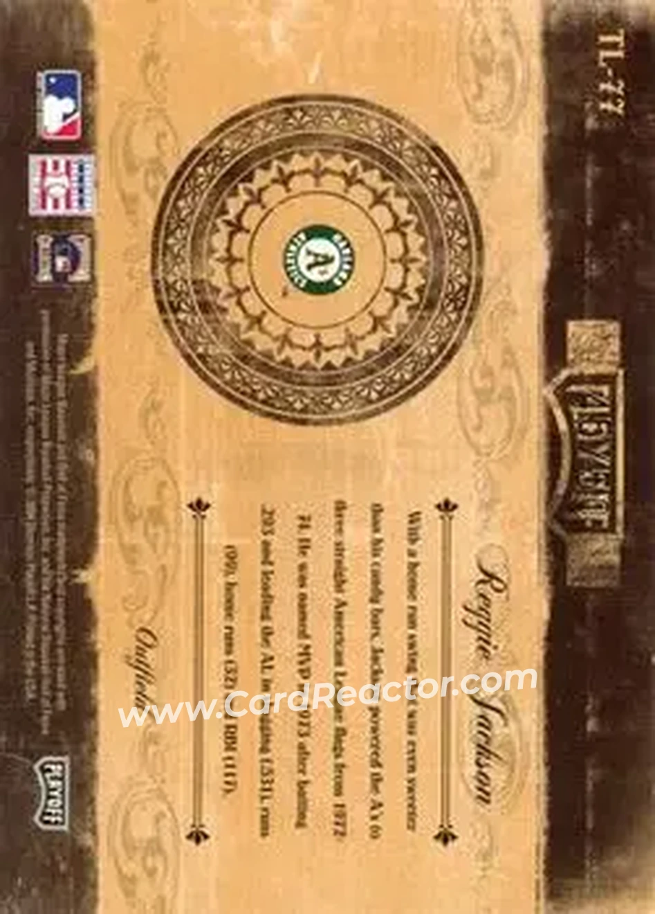 2004 Playoff Prime Cuts II - Timeline #TL-77 - Reggie Jackson (b.1946 OF) - Oakland Athletics - Back 2004 Playoff Prime Cuts II - Timeline #TL-77 - Reggie Jackson (b.1946 OF) - Oakland Athletics - Back