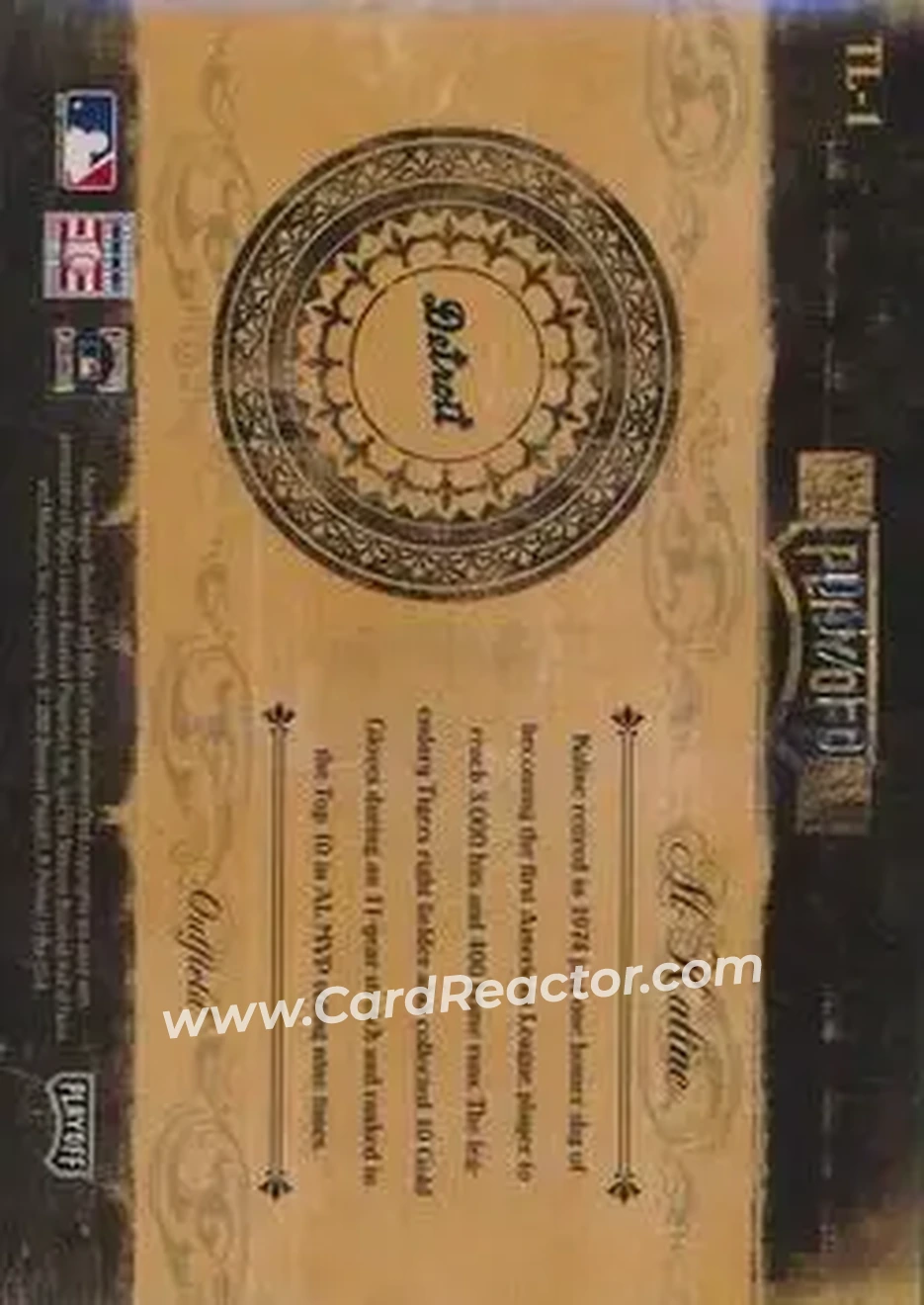 2004 Playoff Prime Cuts II - Timeline Signature Century Silver #TL-1 - Al Kaline - Detroit Tigers - Back