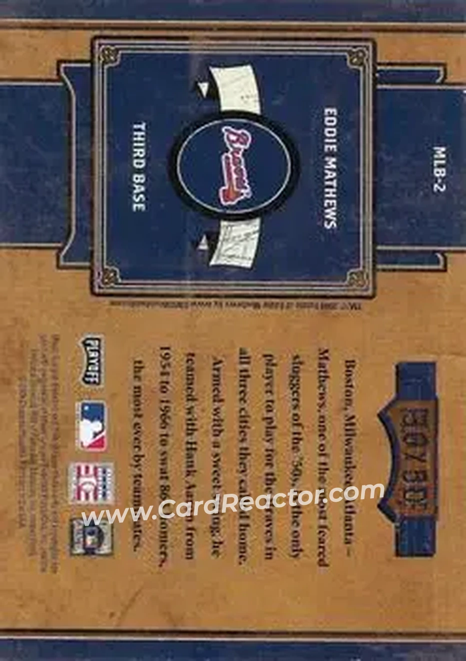 2004 Playoff Prime Cuts II - MLB Icons #MLB-2 - Ed Mathews - Milwaukee Braves - Back 2004 Playoff Prime Cuts II - MLB Icons #MLB-2 - Ed Mathews - Milwaukee Braves - Back