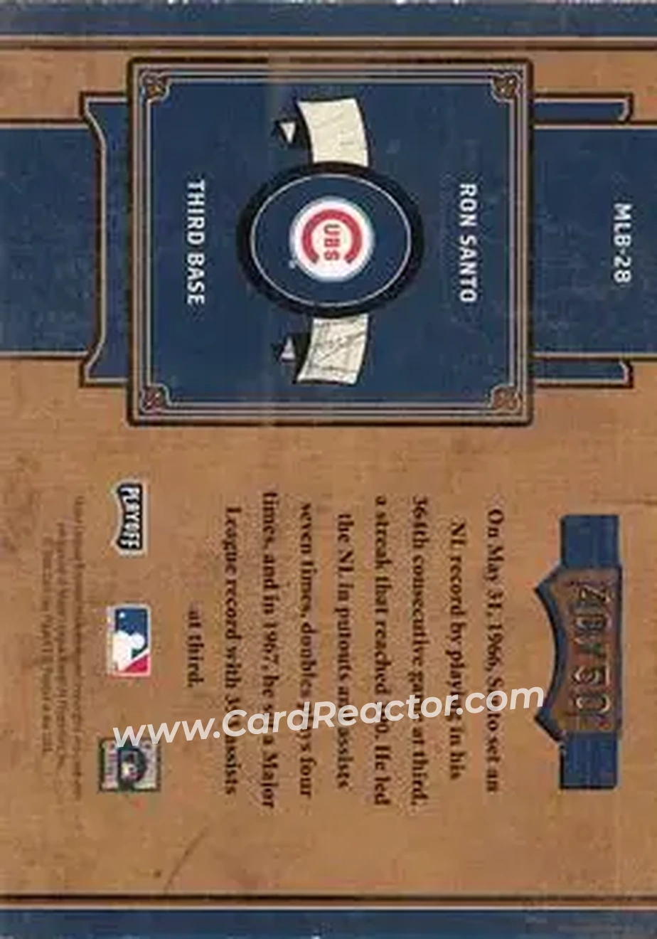 2004 Playoff Prime Cuts II - MLB Icons #MLB-28 - Ron Santo - Chicago Cubs - Back