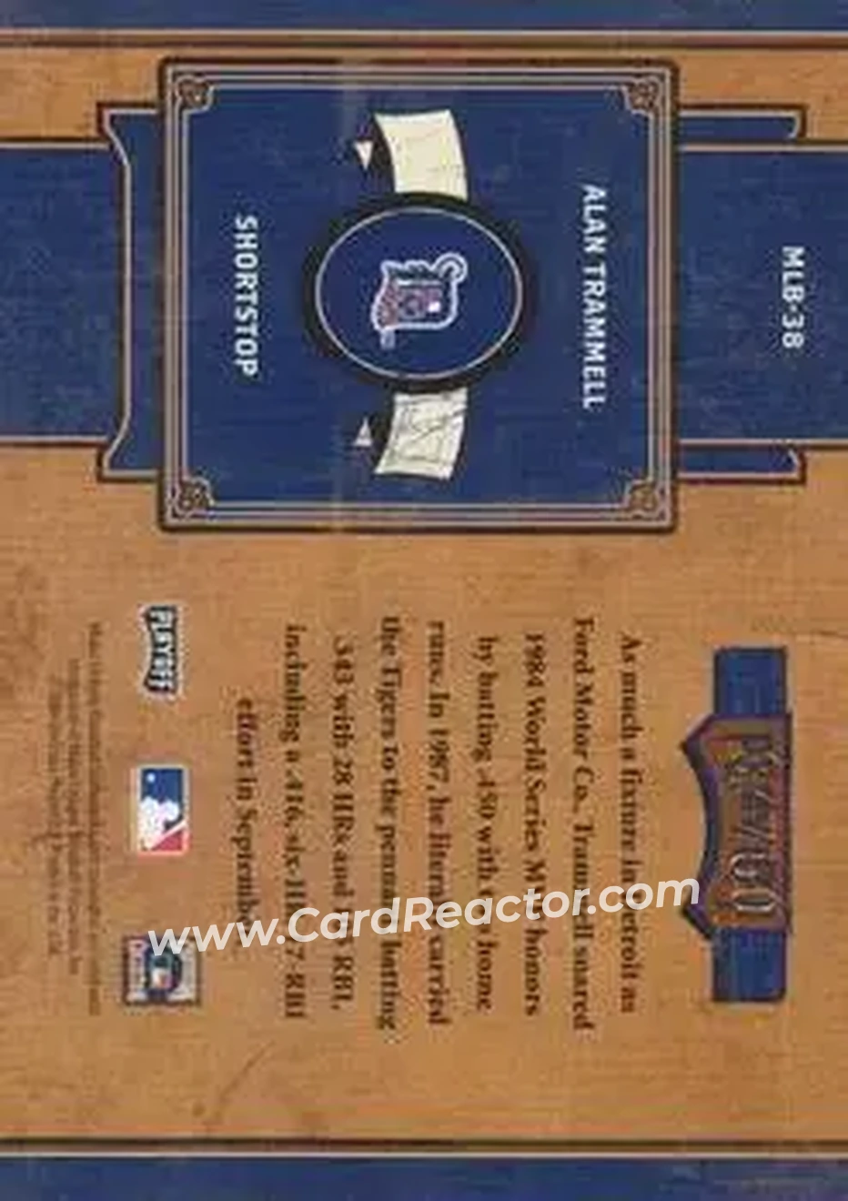 2004 Playoff Prime Cuts II - MLB Icons #MLB-38 - Alan Trammell - Detroit Tigers - Back