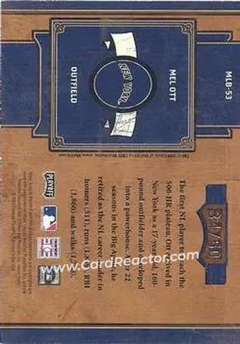 2004 Playoff Prime Cuts II - MLB Icons #MLB-53 - Mel Ott - New York Giants - Back