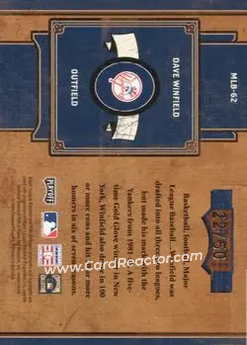 2004 Playoff Prime Cuts II - MLB Icons #MLB-62 - Dave Winfield - New York Yankees - Back