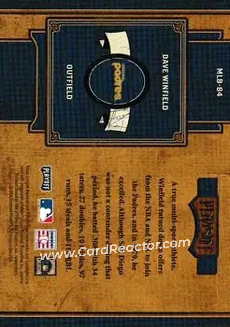 2004 Playoff Prime Cuts II - MLB Icons #MLB-84 - Dave Winfield - San Diego Padres - Back