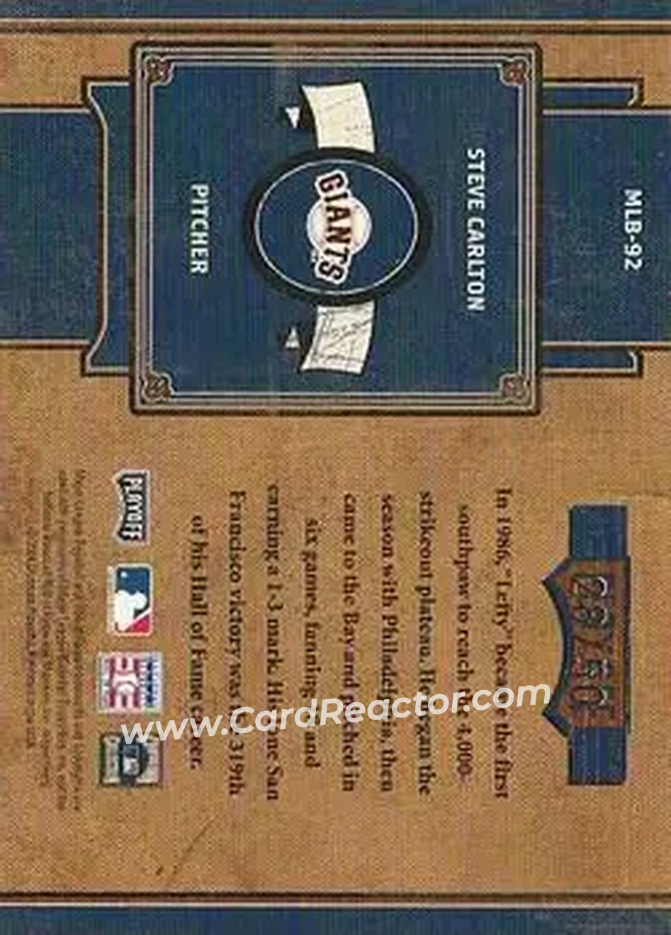 2004 Playoff Prime Cuts II - MLB Icons #MLB-92 - Steve Carlton - San Francisco Giants - Back