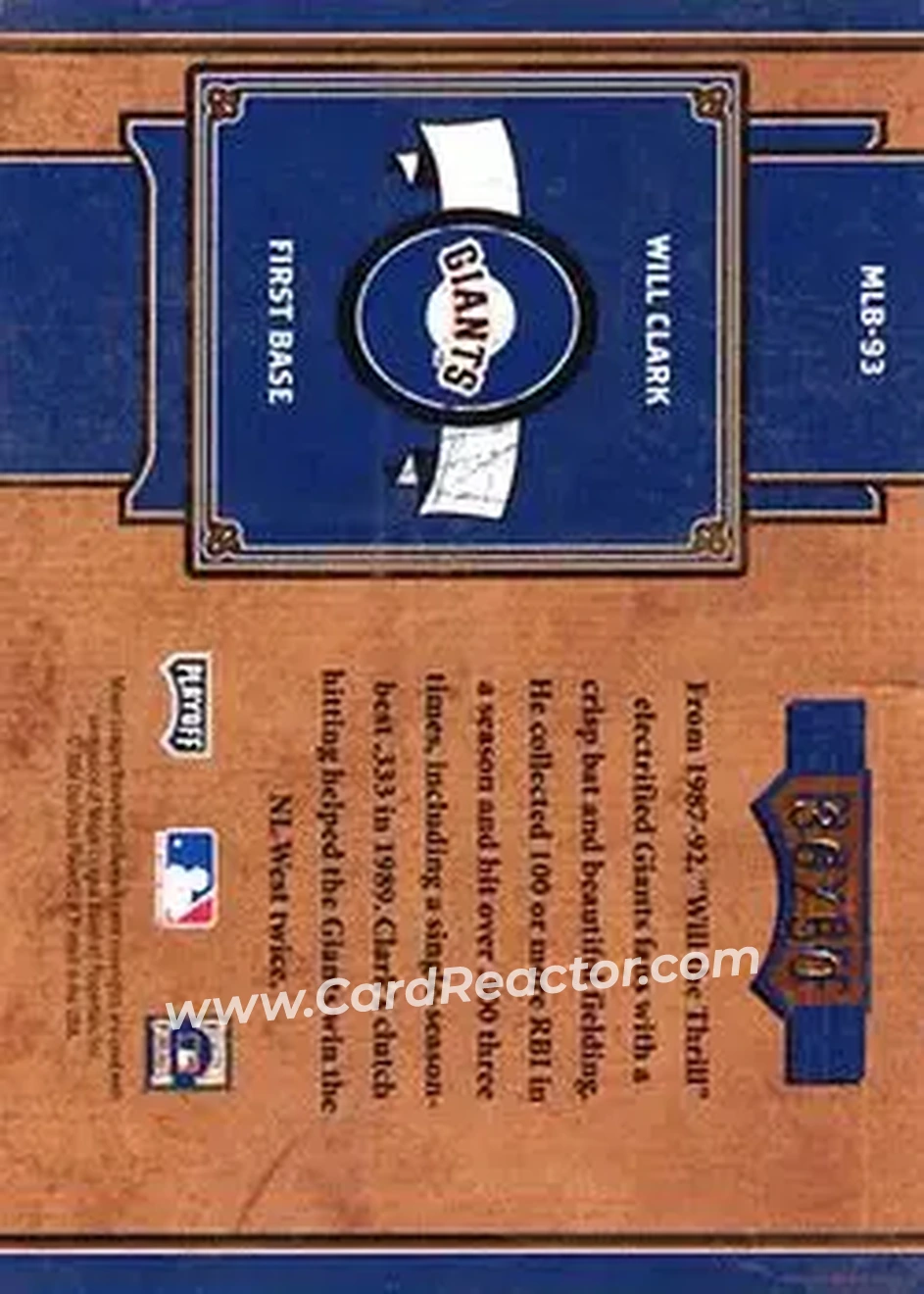 2004 Playoff Prime Cuts II - MLB Icons #MLB-93 - Will Clark - San Francisco Giants - Back