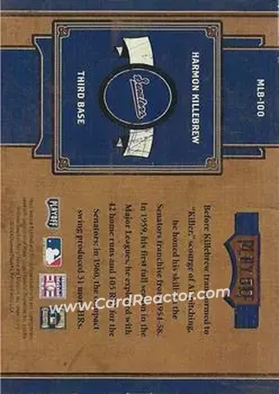 2004 Playoff Prime Cuts II - MLB Icons #MLB-100 - Harmon Killebrew - Washington Senators - Back