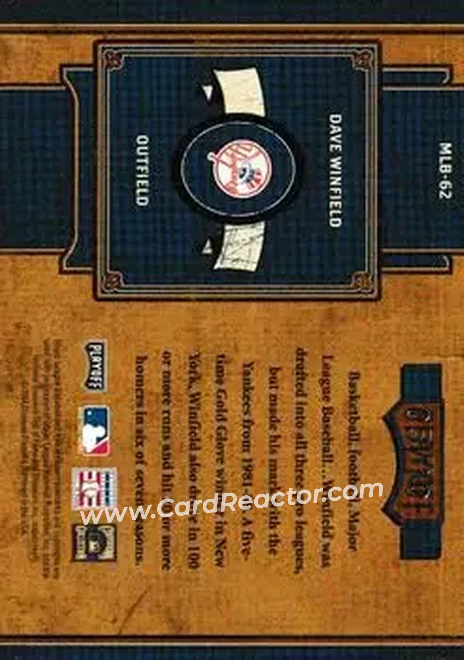 2004 Playoff Prime Cuts II - MLB Icons Century Gold #MLB-62 - Dave Winfield - New York Yankees - Back