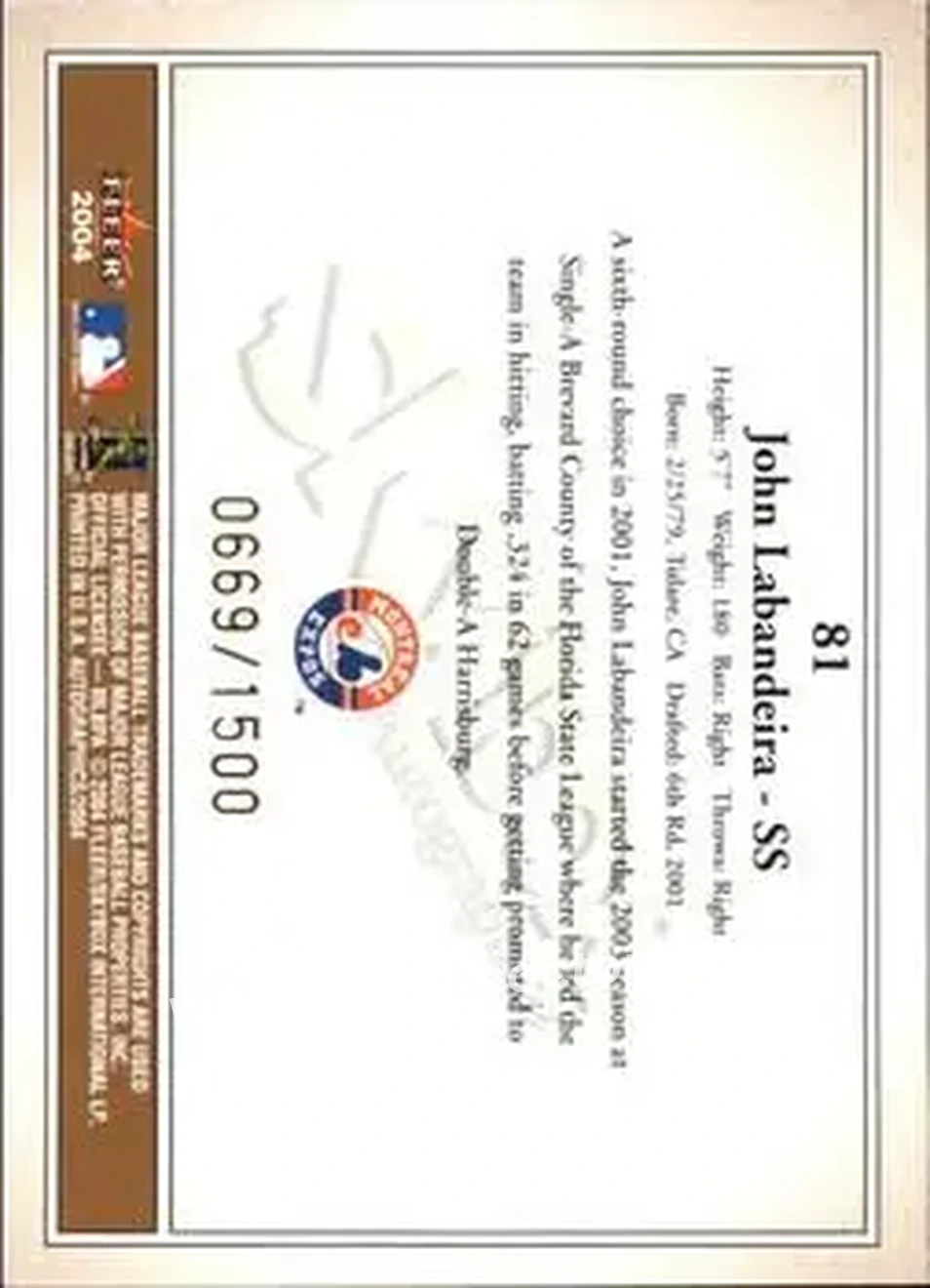 2004 SkyBox Autographics #81 - Josh Labandeira - Montreal Expos - Back 2004 SkyBox Autographics #81 - Josh Labandeira - Montreal Expos - Back