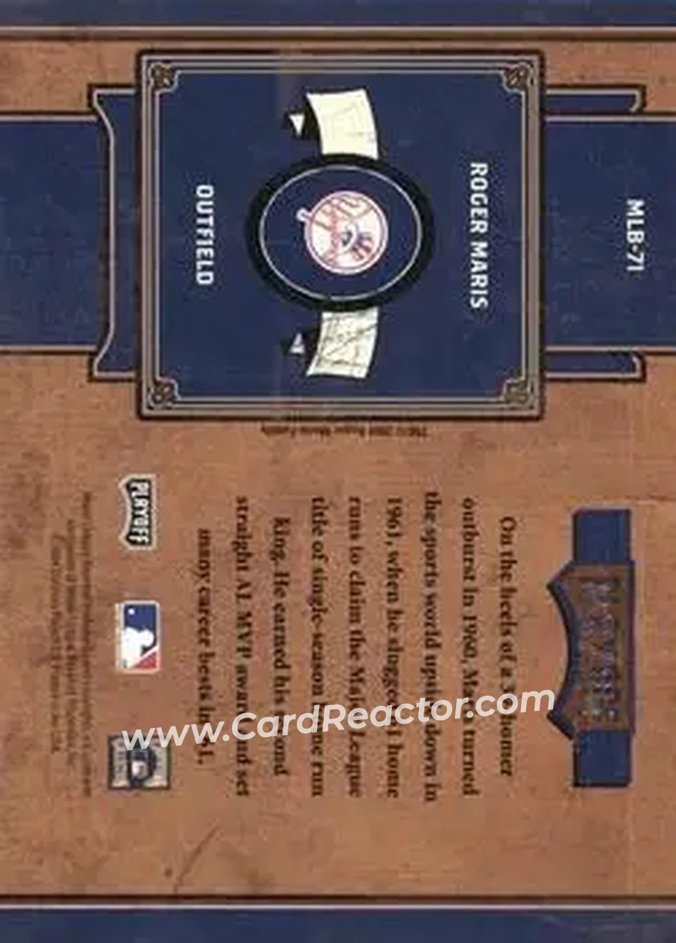 2004 Playoff Prime Cuts II - MLB Icons Century Silver #MLB-71 - Roger Maris - New York Yankees - Back