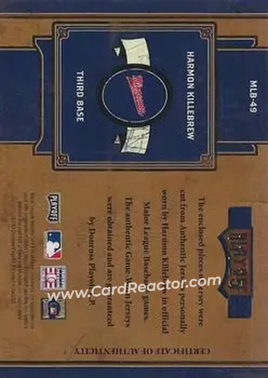2004 Playoff Prime Cuts II - MLB Icons Material Combo #MLB-49 - Harmon Killebrew - Minnesota Twins - Back