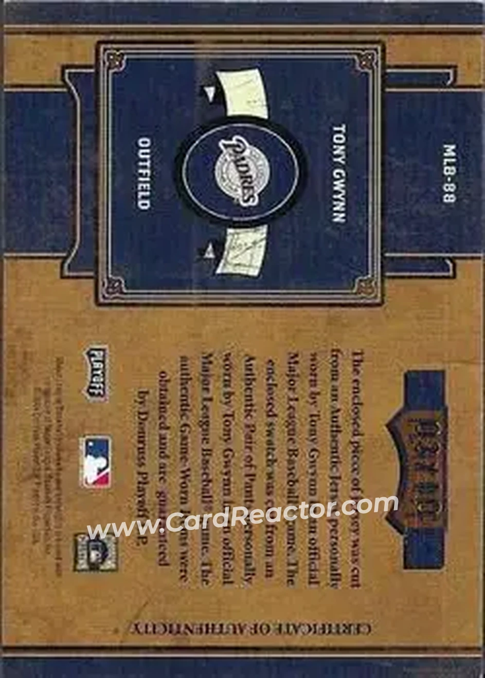 2004 Playoff Prime Cuts II - MLB Icons Material Combo #MLB-88 - Tony Gwynn - San Diego Padres - Back