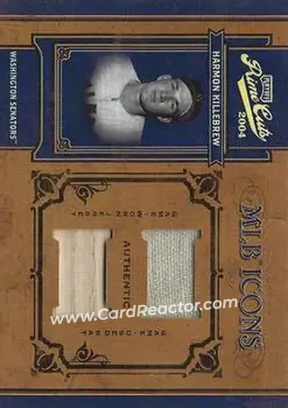 2004 Playoff Prime Cuts II - MLB Icons Material Combo #MLB-100 - Harmon Killebrew - Washington Senators - Front 2004 Playoff Prime Cuts II - MLB Icons Material Combo #MLB-100 - Harmon Killebrew - Washington Senators - Front