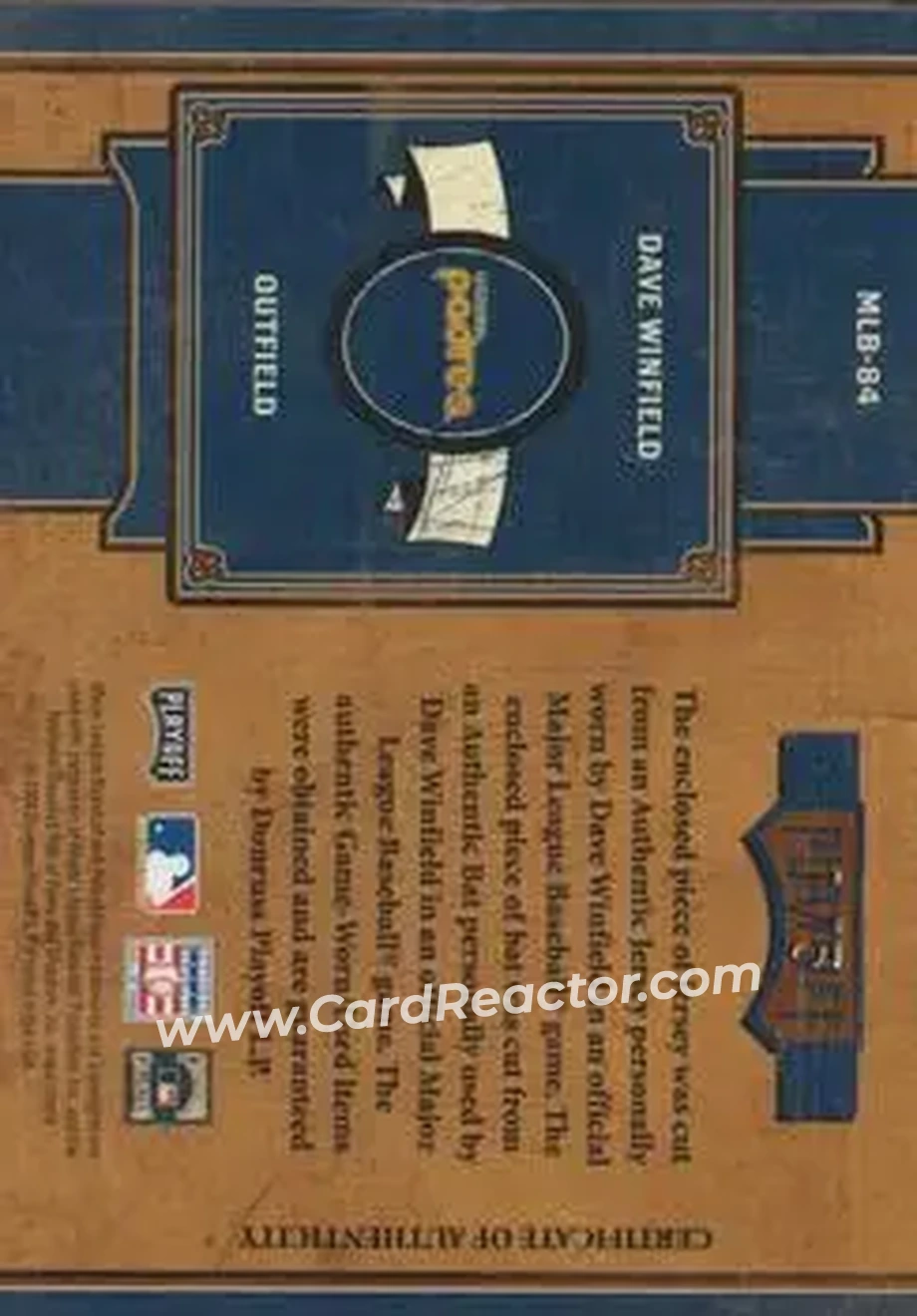 2004 Playoff Prime Cuts II - MLB Icons Material Combo Prime #MLB-84 - Dave Winfield - San Diego Padres - Back