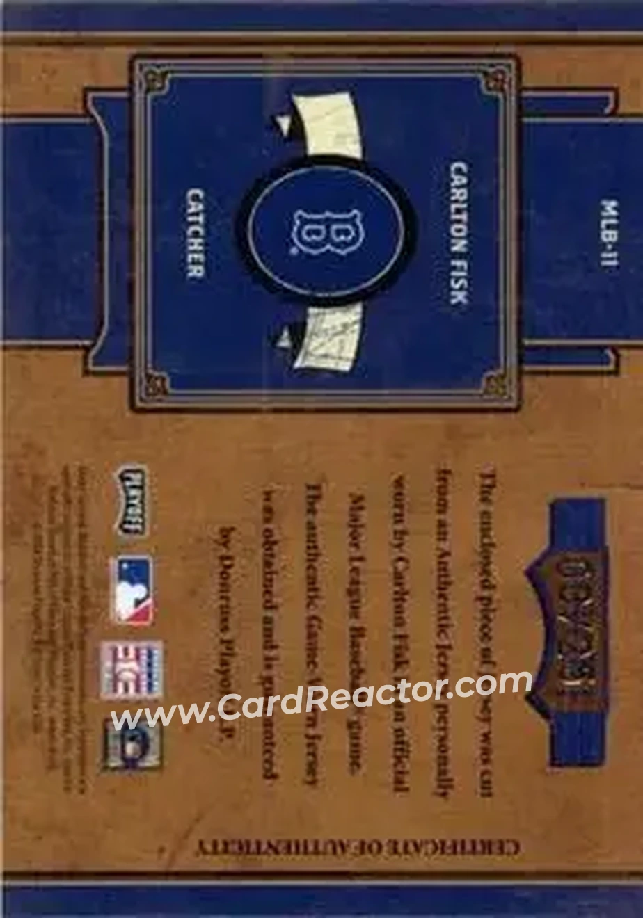 2004 Playoff Prime Cuts II - MLB Icons Material Number #MLB-11 - Carlton Fisk - Boston Red Sox - Back 2004 Playoff Prime Cuts II - MLB Icons Material Number #MLB-11 - Carlton Fisk - Boston Red Sox - Back