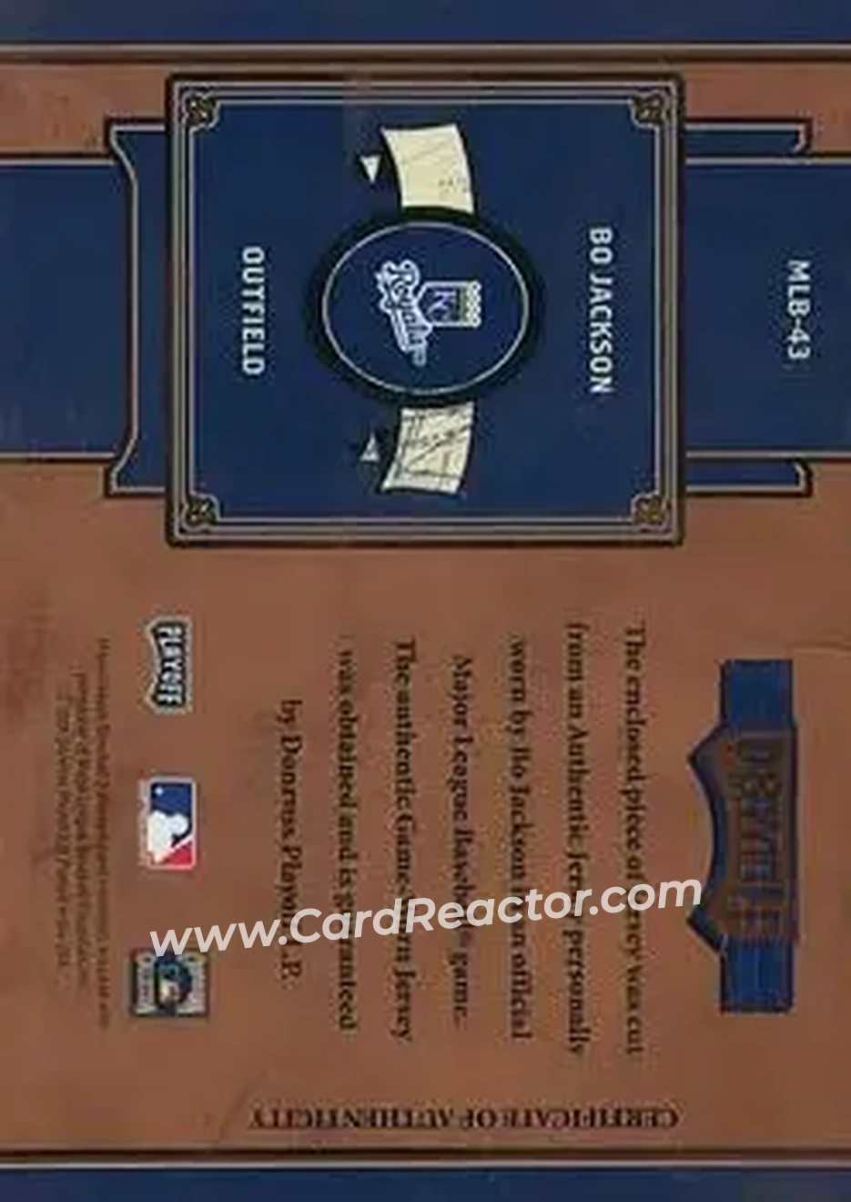 2004 Playoff Prime Cuts II - MLB Icons Material Number #MLB-43 - Bo Jackson - Kansas City Royals - Back