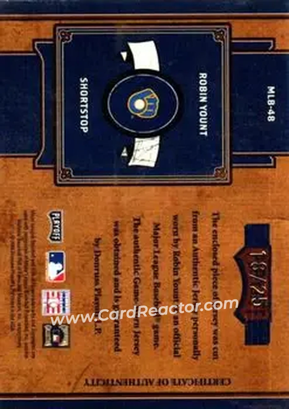 2004 Playoff Prime Cuts II - MLB Icons Material Number #MLB-48 - Robin Yount - Milwaukee Brewers - Back