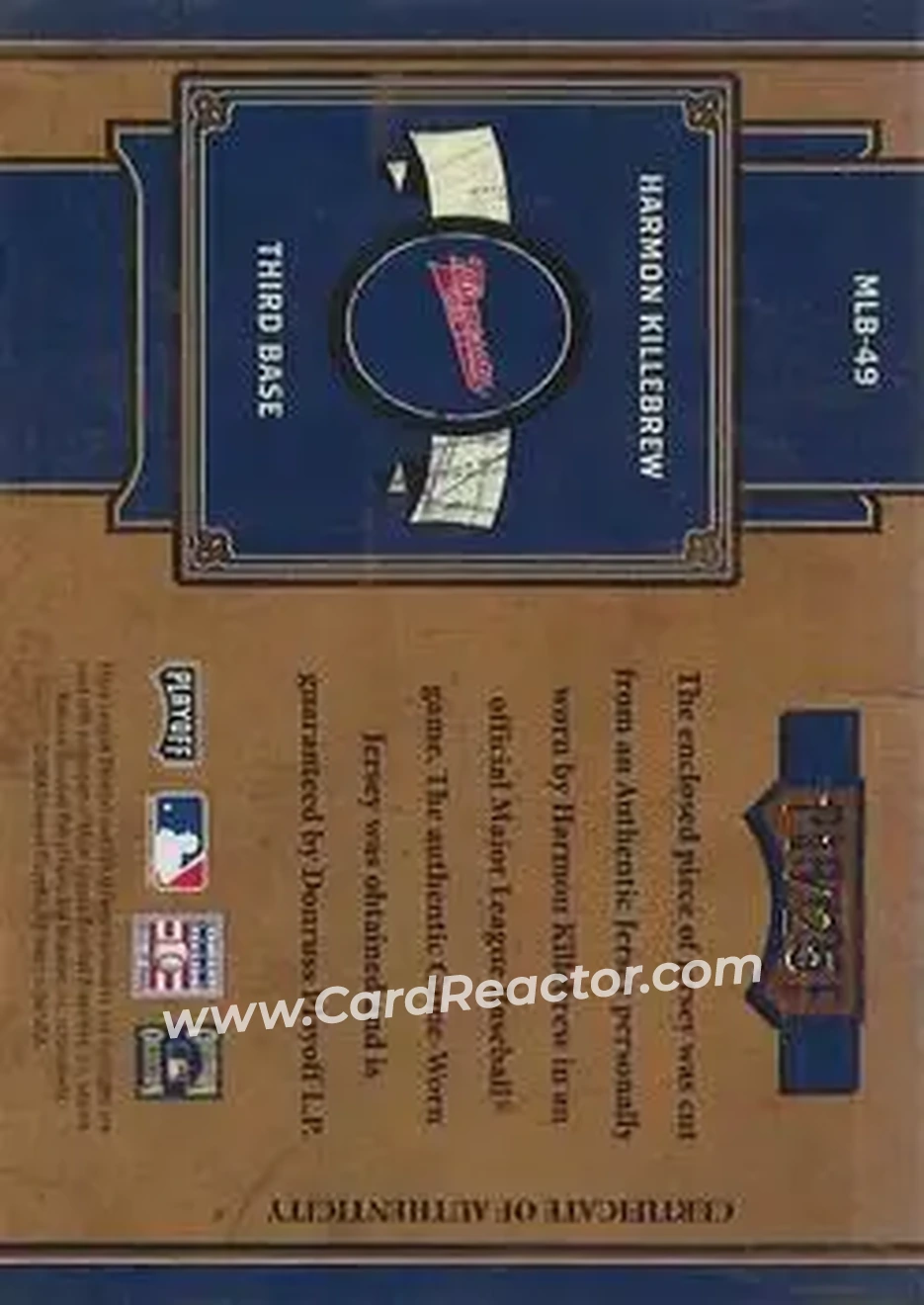 2004 Playoff Prime Cuts II - MLB Icons Material Number #MLB-49 - Harmon Killebrew - Minnesota Twins - Back