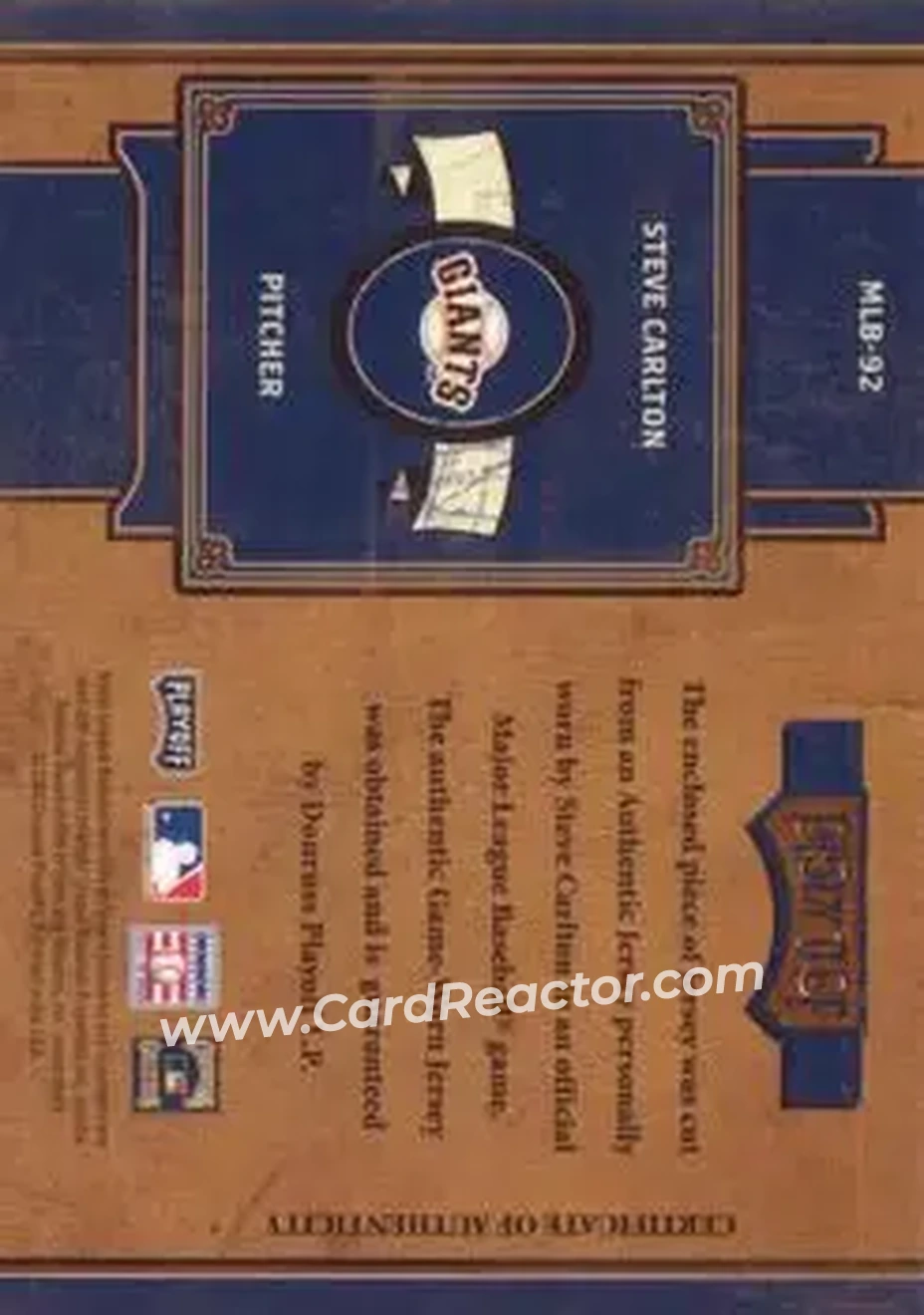 2004 Playoff Prime Cuts II - MLB Icons Material Number #MLB-92 - Steve Carlton - San Francisco Giants - Back