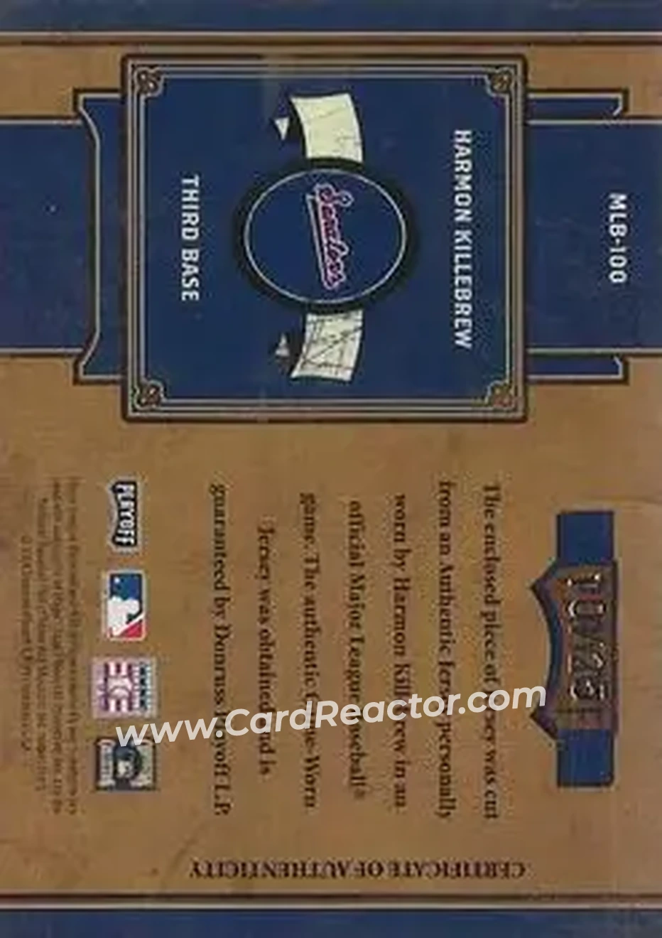 2004 Playoff Prime Cuts II - MLB Icons Material Number #MLB-100 - Harmon Killebrew - Washington Senators - Back 2004 Playoff Prime Cuts II - MLB Icons Material Number #MLB-100 - Harmon Killebrew - Washington Senators - Back
