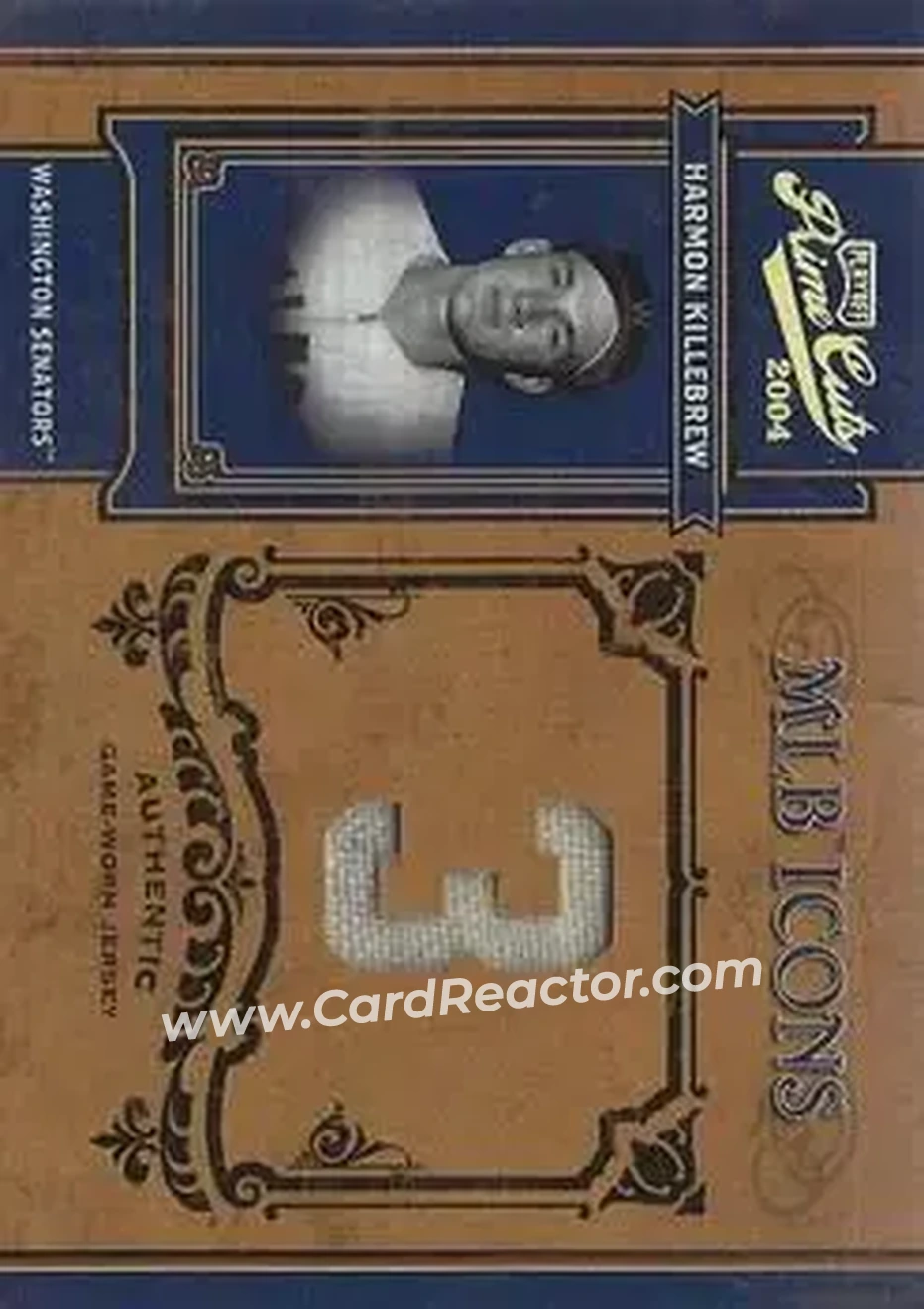 2004 Playoff Prime Cuts II - MLB Icons Material Number #MLB-100 - Harmon Killebrew - Washington Senators - Front 2004 Playoff Prime Cuts II - MLB Icons Material Number #MLB-100 - Harmon Killebrew - Washington Senators - Front