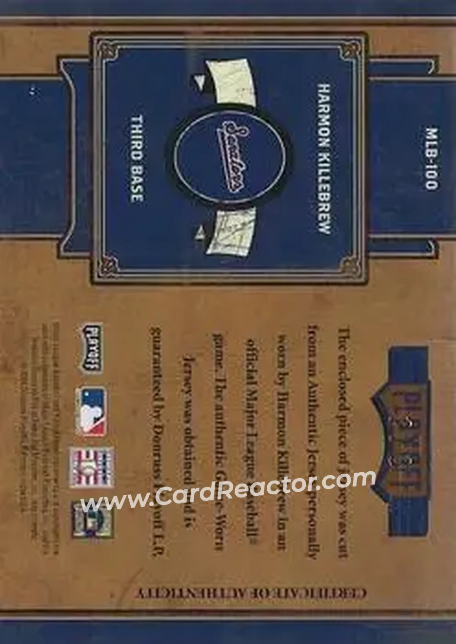 2004 Playoff Prime Cuts II - MLB Icons Material Prime #MLB-100 - Harmon Killebrew - Washington Senators - Back 2004 Playoff Prime Cuts II - MLB Icons Material Prime #MLB-100 - Harmon Killebrew - Washington Senators - Back