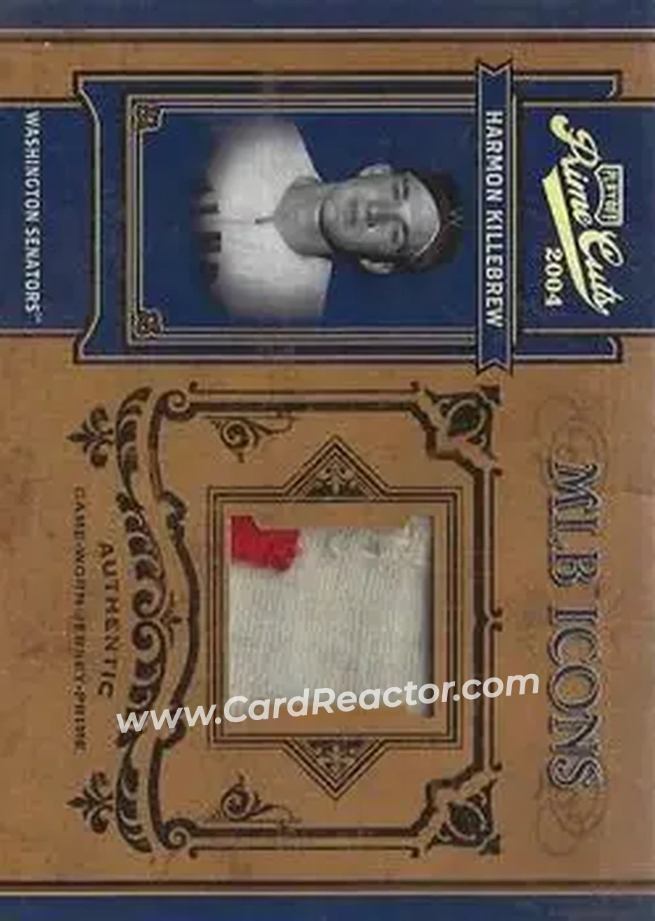 2004 Playoff Prime Cuts II - MLB Icons Material Prime #MLB-100 - Harmon Killebrew - Washington Senators - Front 2004 Playoff Prime Cuts II - MLB Icons Material Prime #MLB-100 - Harmon Killebrew - Washington Senators - Front