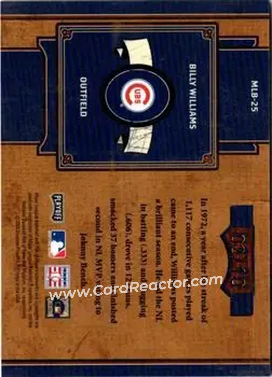 2004 Playoff Prime Cuts II - MLB Icons Signature Century Gold #MLB-25 - Billy Williams - Chicago Cubs - Back 2004 Playoff Prime Cuts II - MLB Icons Signature Century Gold #MLB-25 - Billy Williams - Chicago Cubs - Back