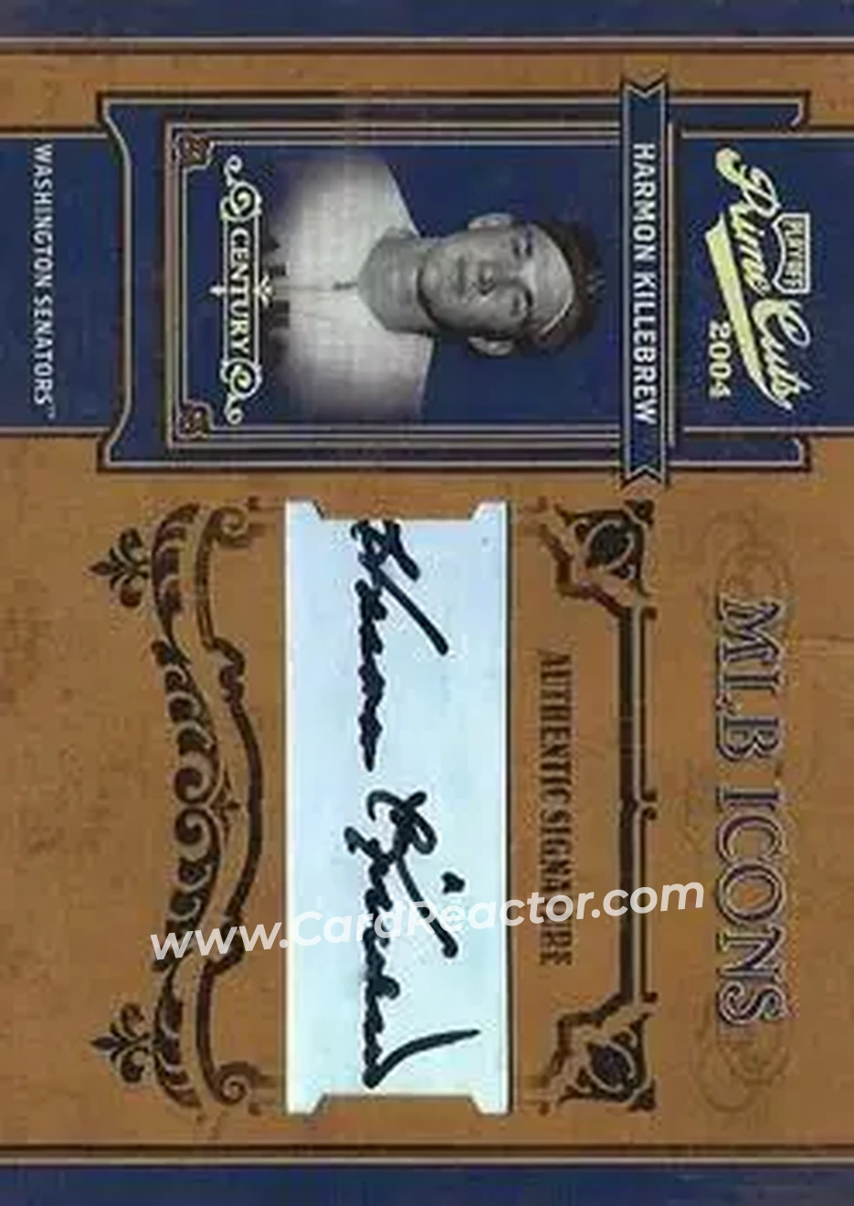 2004 Playoff Prime Cuts II - MLB Icons Signature Century Gold #MLB-100 - Harmon Killebrew - Washington Senators - Front 2004 Playoff Prime Cuts II - MLB Icons Signature Century Gold #MLB-100 - Harmon Killebrew - Washington Senators - Front
