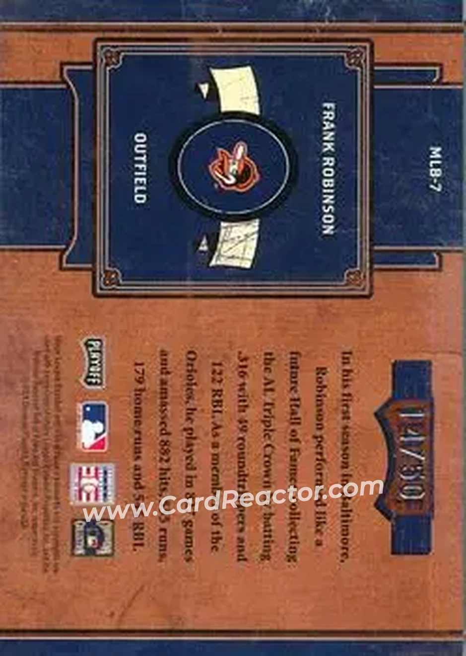 2004 Playoff Prime Cuts II - MLB Icons Signature Century Silver #MLB-7 - Frank Robinson - Baltimore Orioles - Back 2004 Playoff Prime Cuts II - MLB Icons Signature Century Silver #MLB-7 - Frank Robinson - Baltimore Orioles - Back