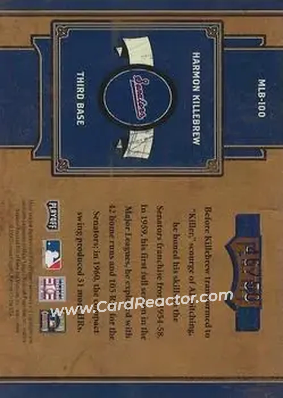 2004 Playoff Prime Cuts II - MLB Icons Signature Century Silver #MLB-100 - Harmon Killebrew - Washington Senators - Back