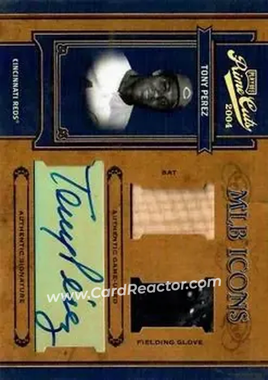 2004 Playoff Prime Cuts II - MLB Icons Signature Material Combo #MLB-34 - Tony Pérez - Cincinnati Reds - Front 2004 Playoff Prime Cuts II - MLB Icons Signature Material Combo #MLB-34 - Tony Pérez - Cincinnati Reds - Front