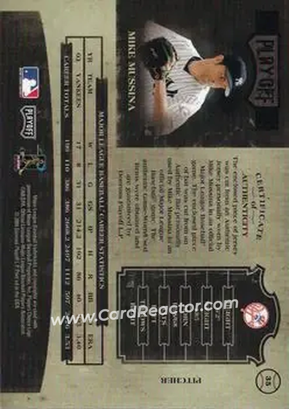 2004 Playoff Prime Cuts II - Material Combo #35 - Mike Mussina - New York Yankees - Back