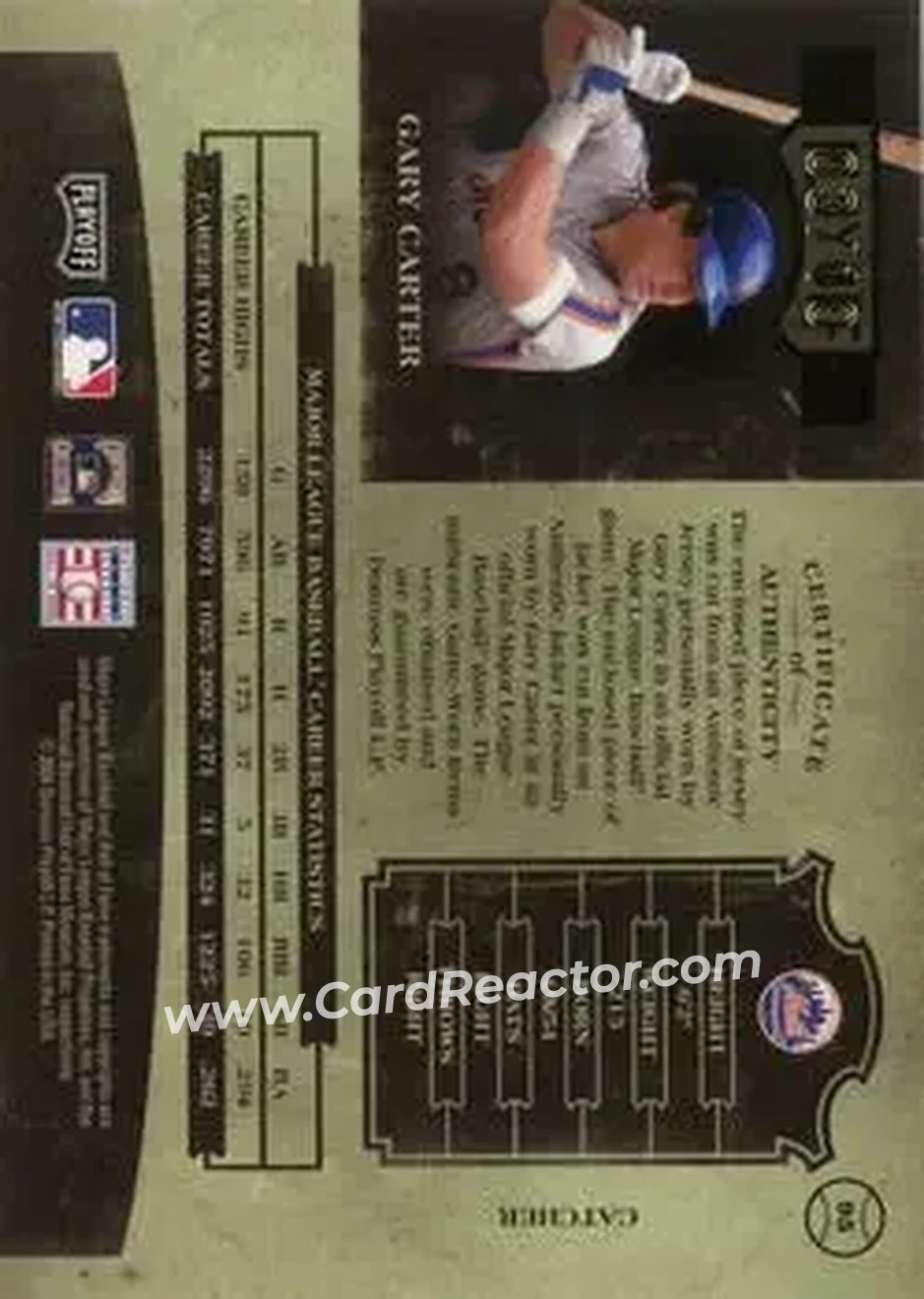 2004 Playoff Prime Cuts II - Material Combo #95 - Gary Carter - New York Mets - Back