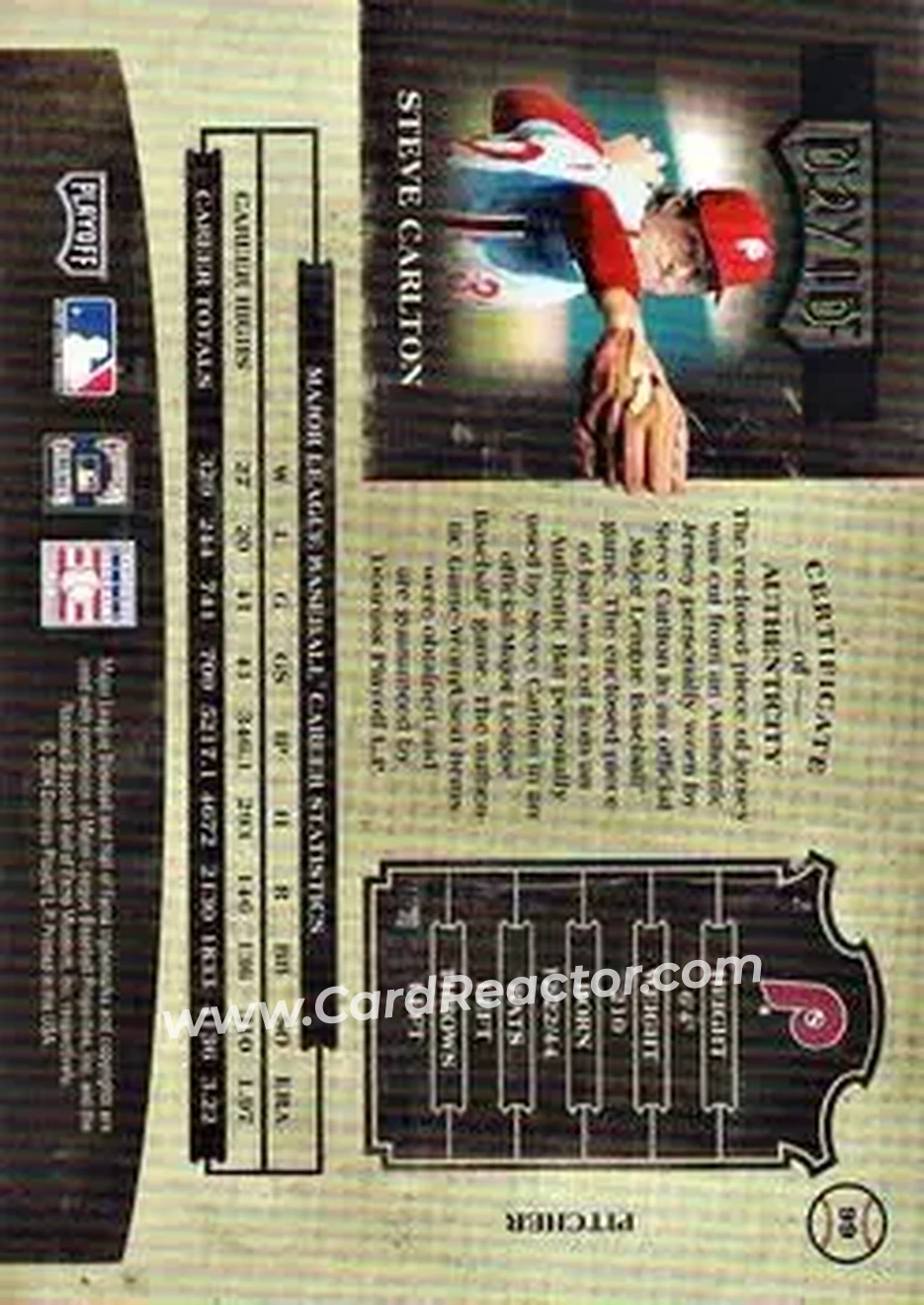 2004 Playoff Prime Cuts II - Material Combo #99 - Steve Carlton - Philadelphia Phillies - Back 2004 Playoff Prime Cuts II - Material Combo #99 - Steve Carlton - Philadelphia Phillies - Back
