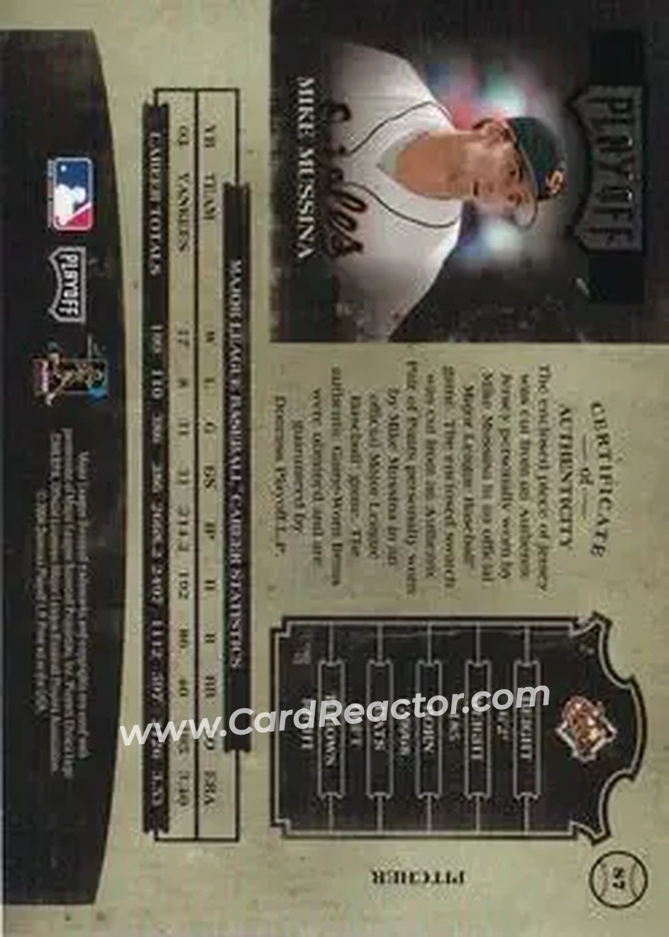 2004 Playoff Prime Cuts II - Material Combo Prime #87 - Mike Mussina - Baltimore Orioles - Back