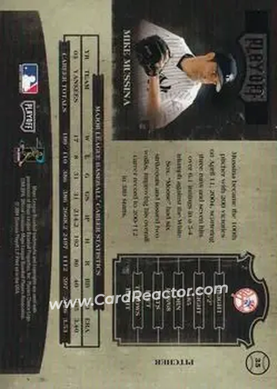 2004 Playoff Prime Cuts II - Signature Century Gold #35 - Mike Mussina - New York Yankees - Back