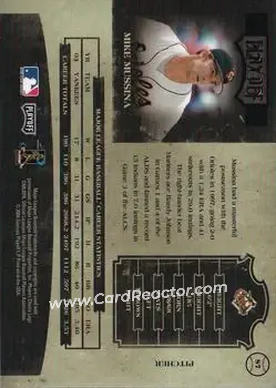2004 Playoff Prime Cuts II - Signature Century Gold #87 - Mike Mussina - Baltimore Orioles - Back 2004 Playoff Prime Cuts II - Signature Century Gold #87 - Mike Mussina - Baltimore Orioles - Back