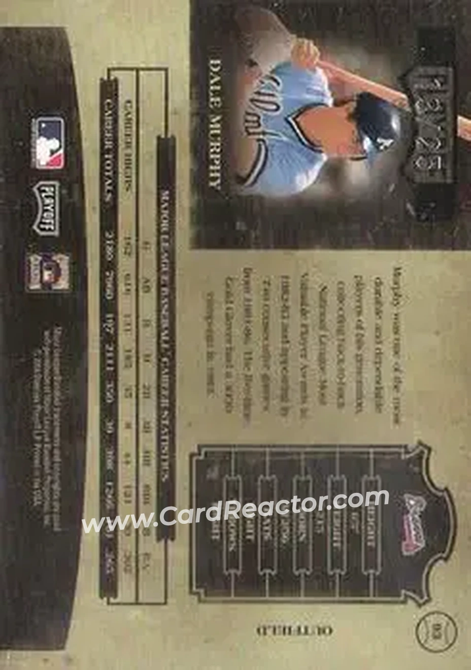 2004 Playoff Prime Cuts II - Signature Century Silver #93 - Dale Murphy - Atlanta Braves - Back