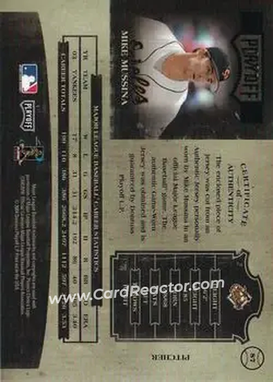 2004 Playoff Prime Cuts II - Signature Material Prime #87 - Mike Mussina - Baltimore Orioles - Back