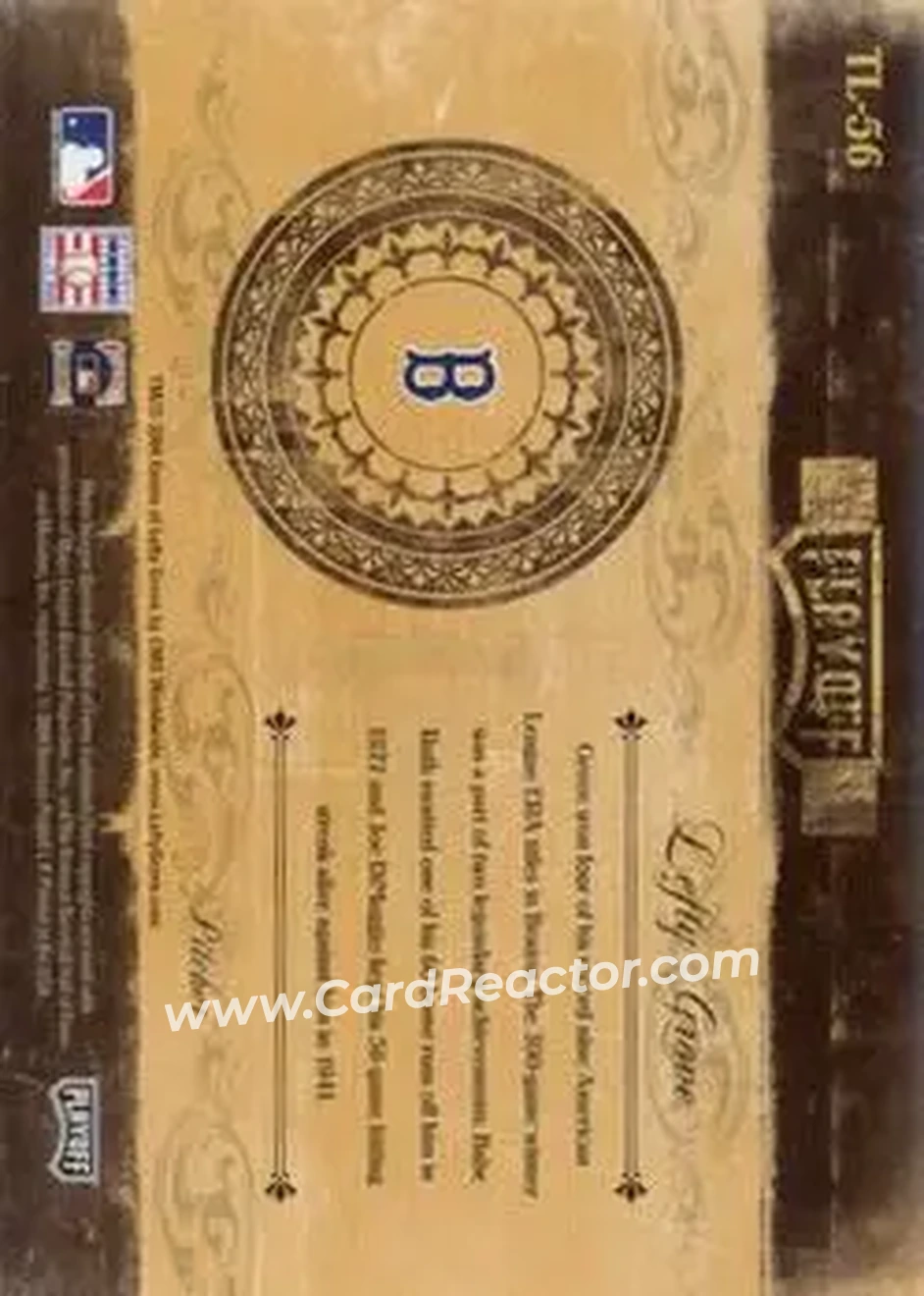 2004 Playoff Prime Cuts II - Timeline Century Gold #TL-56 - Lefty Grove - Boston Red Sox - Back