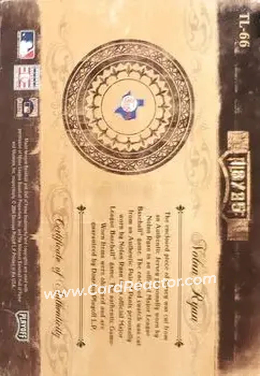 2004 Playoff Prime Cuts II - Timeline Material Combo #TL-66 - Nolan Ryan - Texas Rangers - Back