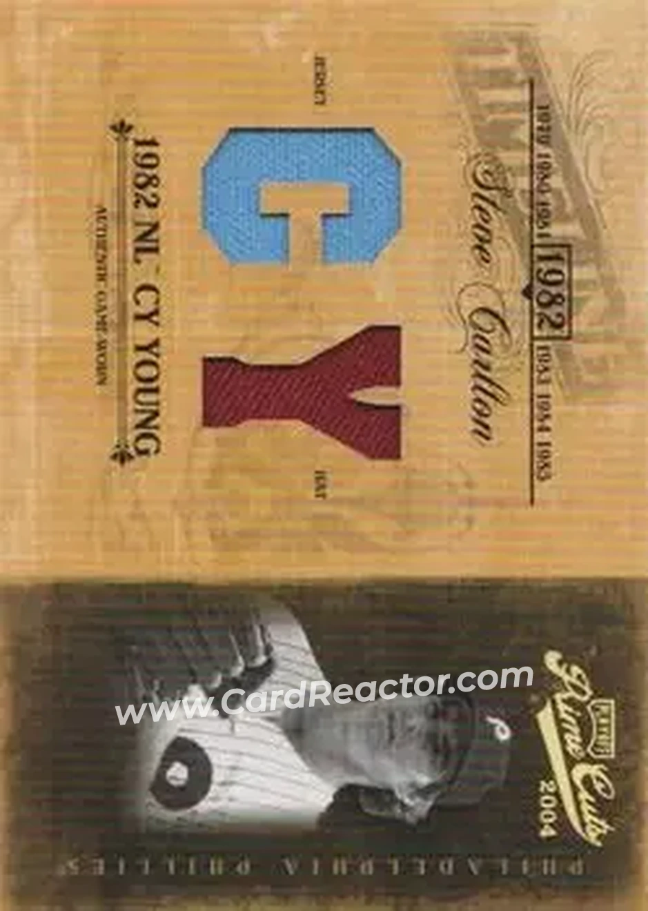 2004 Playoff Prime Cuts II - Timeline Material Combo CY #TL-90 - Steve Carlton - Philadelphia Phillies - Front