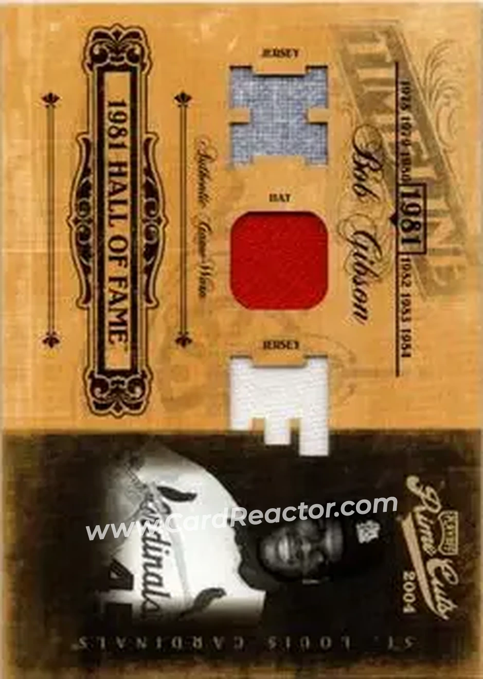 2004 Playoff Prime Cuts II - Timeline Material Trio HOF #TL-7 - Bob Gibson - St. Louis Cardinals - Front